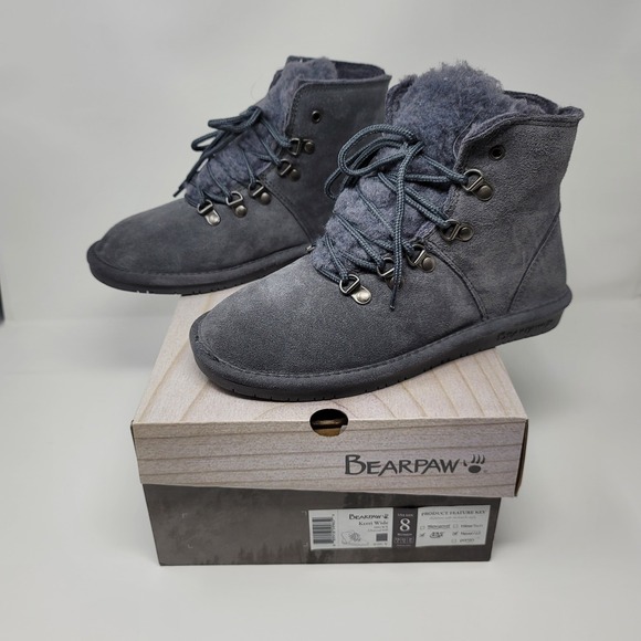 BearPaw Shoes - Bearpaw Kerri Suede LaceUp Ankle Snow Boots Booties Sz 8W Charcoal Gray Neverwet